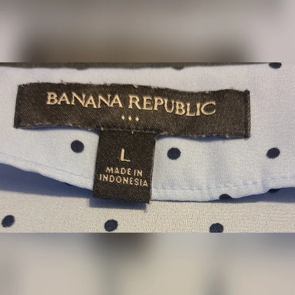 Banana Republic Sky Blue Polka Dot Blouse Sz L - Picture 2 of 8